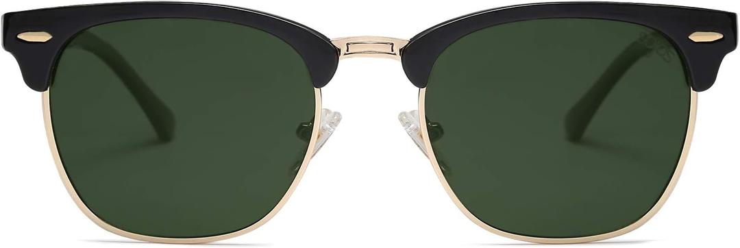 SOJOS Retro Semi Rimless Polarized Sunglasses Horn Rimmed UV400 Glasses SJ5018, Yellow Tortoise Frame/Green Lens