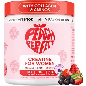 Peach Perfect Creatine for Women – Micronized Creatine Monohydrate Powder with BCAA & Collagen for Glute Strength Support, Boost Energy, Focus, Strength, and Endurance – Strawberry Acai, 30 Servings