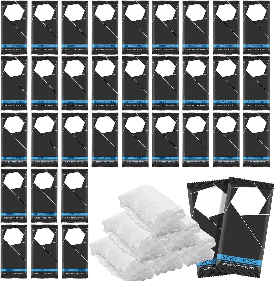 100 Count White Moist Towel Towelettes Individually Wrapped,8.5''x8.5'' Unscented Disposable Wet Hand Towels Bulk,Single Use Individually Wrapped Washcloths for Travel Camping Sport Spa Party,Wedding (1 Count (Pack of 100))