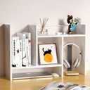 Desk Shelves Wood Desktop Orgnizer Shelf. Office Organization for Top of Desk Organizers and Accessories Bookshelf Shelving,Adjustable Tier H-Shape Mini Bookcase(White)