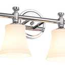 Bathroom Vanity Light Fixtures, Traditional Chrome 4 Lights Wall Sconce Lighting with Opal Glass Shade, Porch Wall Mount Light Fixture for Bathroom, Mirror Cabinets Hallway Stairs