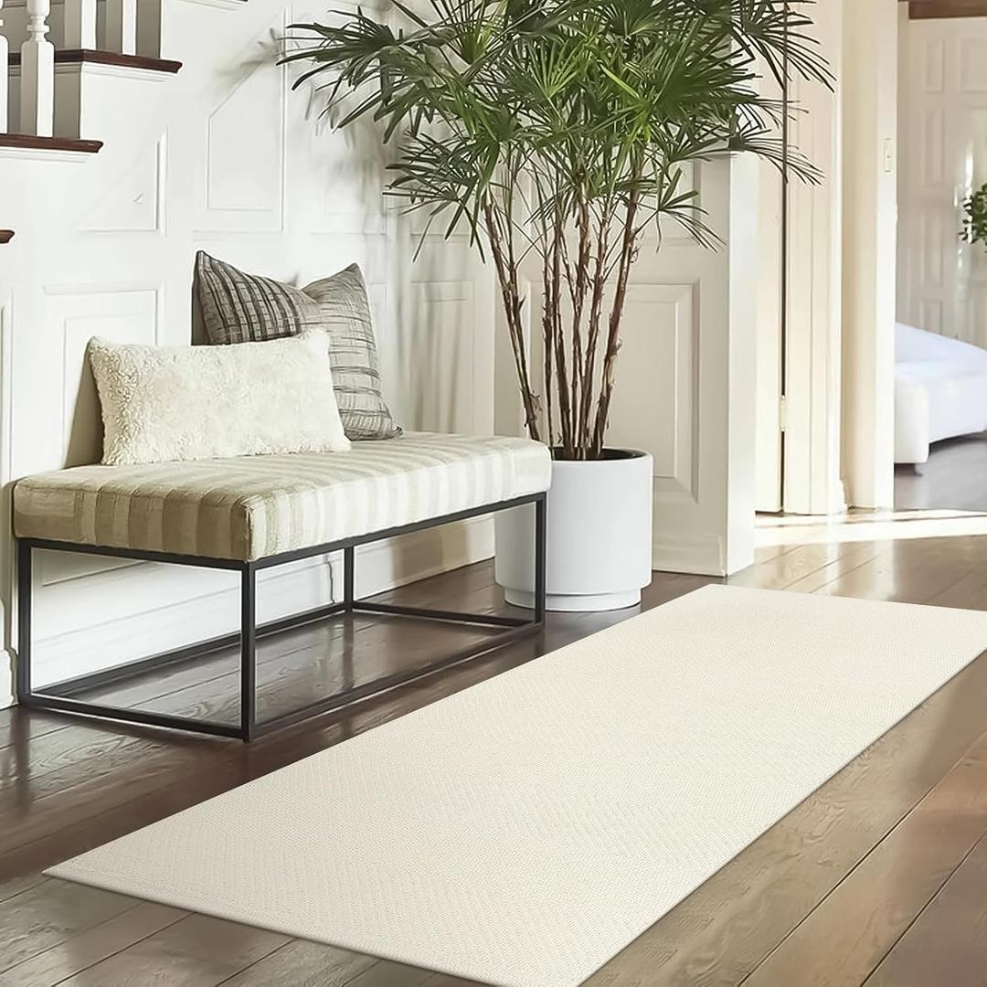 LEEVAN Washable Runner Rugs 2'x5', White Hallway Runner Rug, Hand-Woven Reversible Entryway Rug, Modern Bedroom Farmhouse Bathroom Rugs, Soft Laundry Room Carpet, Long Carpet Sink Foyer
