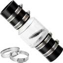 1-1/2 Inch Silent Sump Pump Check Valve, Spring-Loaded Quiet Check Valve for Backflow Prevention, Clear Body with Stainless Steel Clamps, Fits 1-1/2 Pipe