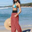 TARSE Womens Linen Wide Leg Pants Casual Loose Elastic Waist Beach Travel Vacation Palazzo Harem Pants with Pockets (Red, XL)