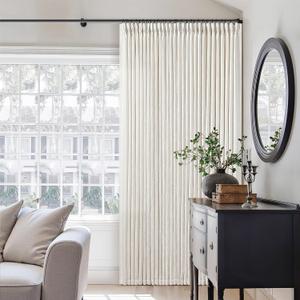 Extra Wide Pinch Pleat Curtains 96 Inches Long for Patio Sliding Glass Door Cream Linen 100 Inch Wide Curtain Memory Trained Pleated Drapes with Hooks Rings Semi Sheer 100x96 Curtain for Large Window (Natural)