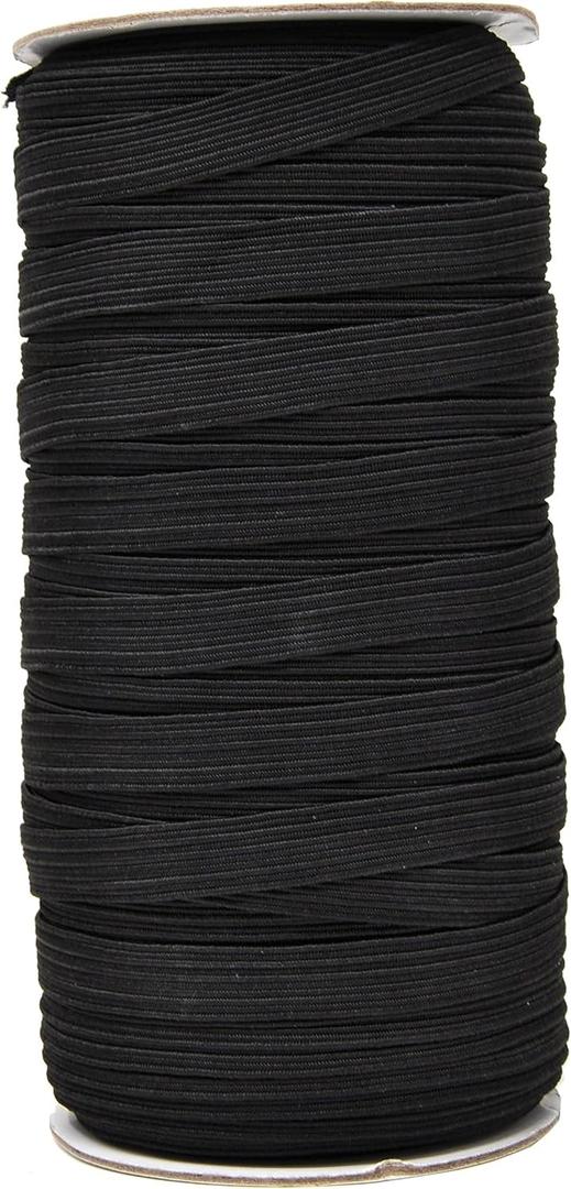 Mandala Crafts 10mm 50 Yds Roll of Black Elastic Bands for Sewing - 3/8 Flat Elastics Cord - 3 8 Inch Braided Stretch Straps for Crafting