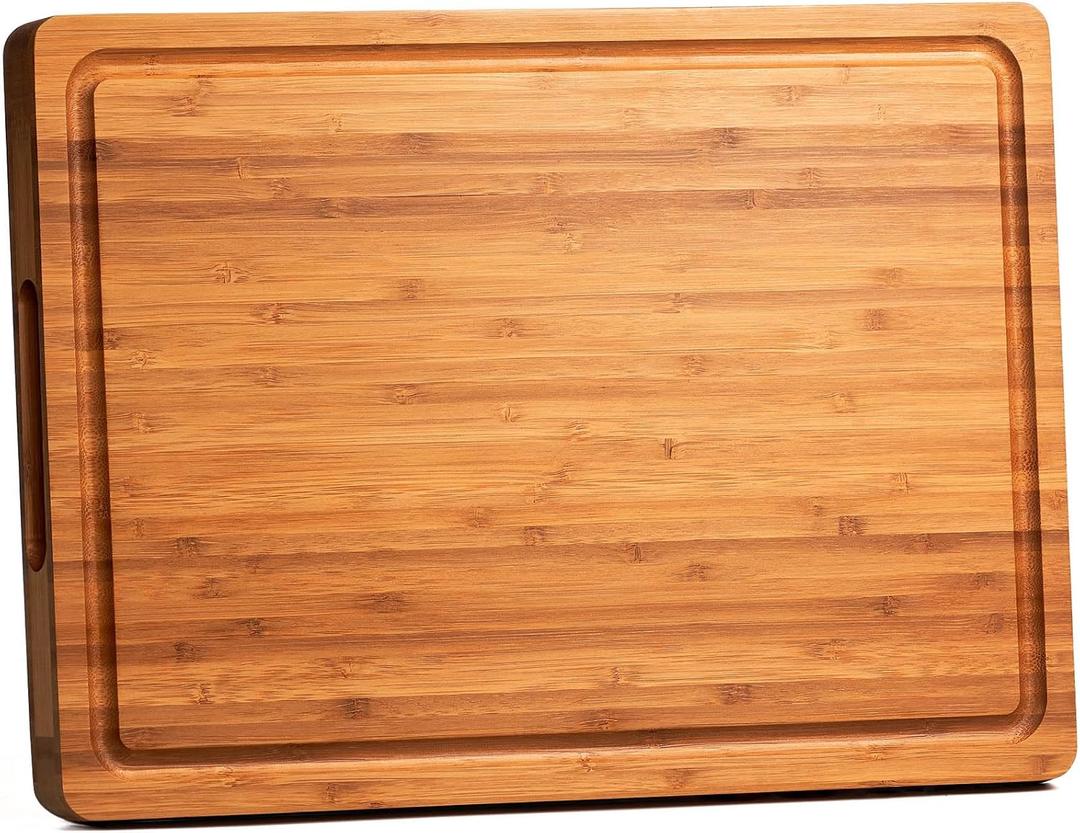 Bamboo Cutting Boards for Kitchen, Extra Thick Wood Butcher Block, Heavy Duty Wooden Chopping Block, Charcuterie Boards & Cheese Platter, 14"x10"x0.9" (Carbonized)
