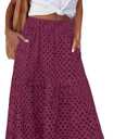 ANRABESS Womens Boho Maxi Skirts,Tiered Eyelet High Waist, Flowy & A-Line for Beach Vacation,Versatile Summer Long Skirt (Red, M)