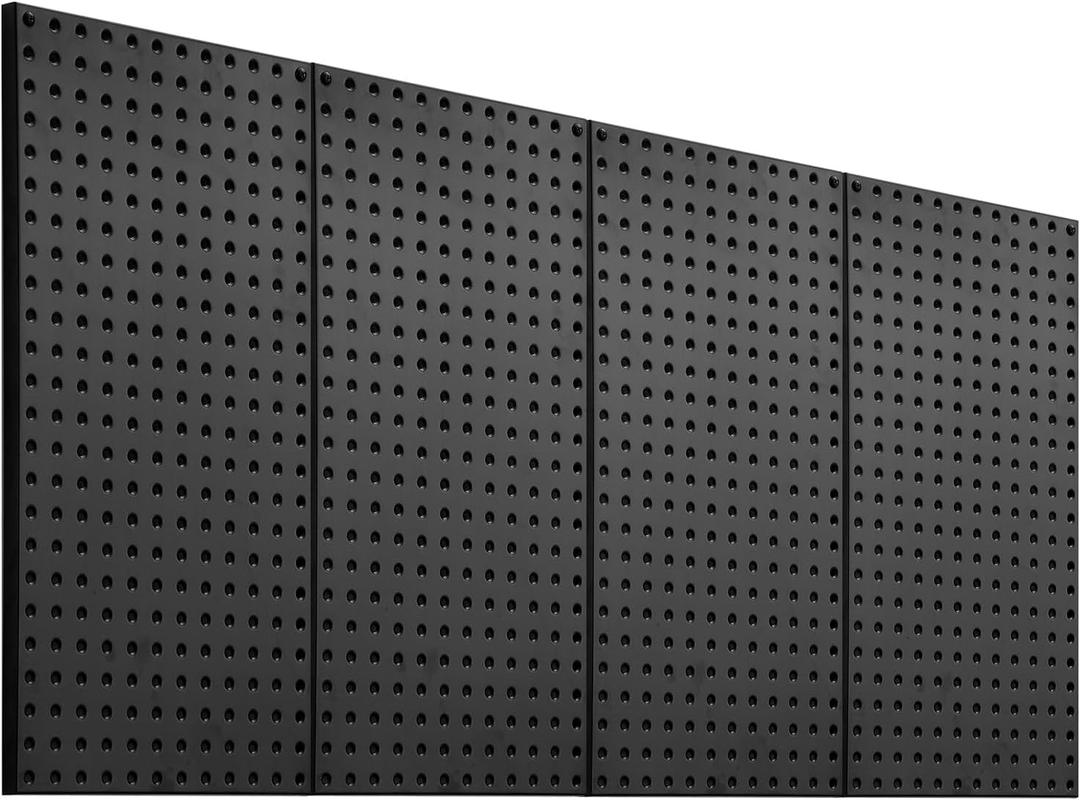 VEVOR Metal Pegboard Panels, 24" x 12" Pegboard, 4 Panels, Heavy Duty Steel Peg Board Wall Organizer, for Living Room Garage Tool Storage Workbench Office Organization Craft Room Kitchen Home, Black