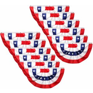 4th of July Decorations Outdoor, 1.5X 3Ft USA Patriotic Pleated Fan Flag, American Bunting Flag for Outside, Patriotic Half Fan Banner for Independence Day Memorial Day and Labour Day, 12PCS