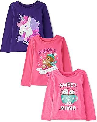 The Children's Place Baby-Girls and Toddler Assorted Everyday Long Sleeve Graphic T-Shirts,Multipacks Unicorn/Dad Bear/Mama 2-Pack 12-18MOS