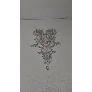 GLSHAN 1 PC Silver Rhinestone Embroidery Applique Patch, 23,5"X13", Formal Embroidered Rhinestone, Bridal, Wedding