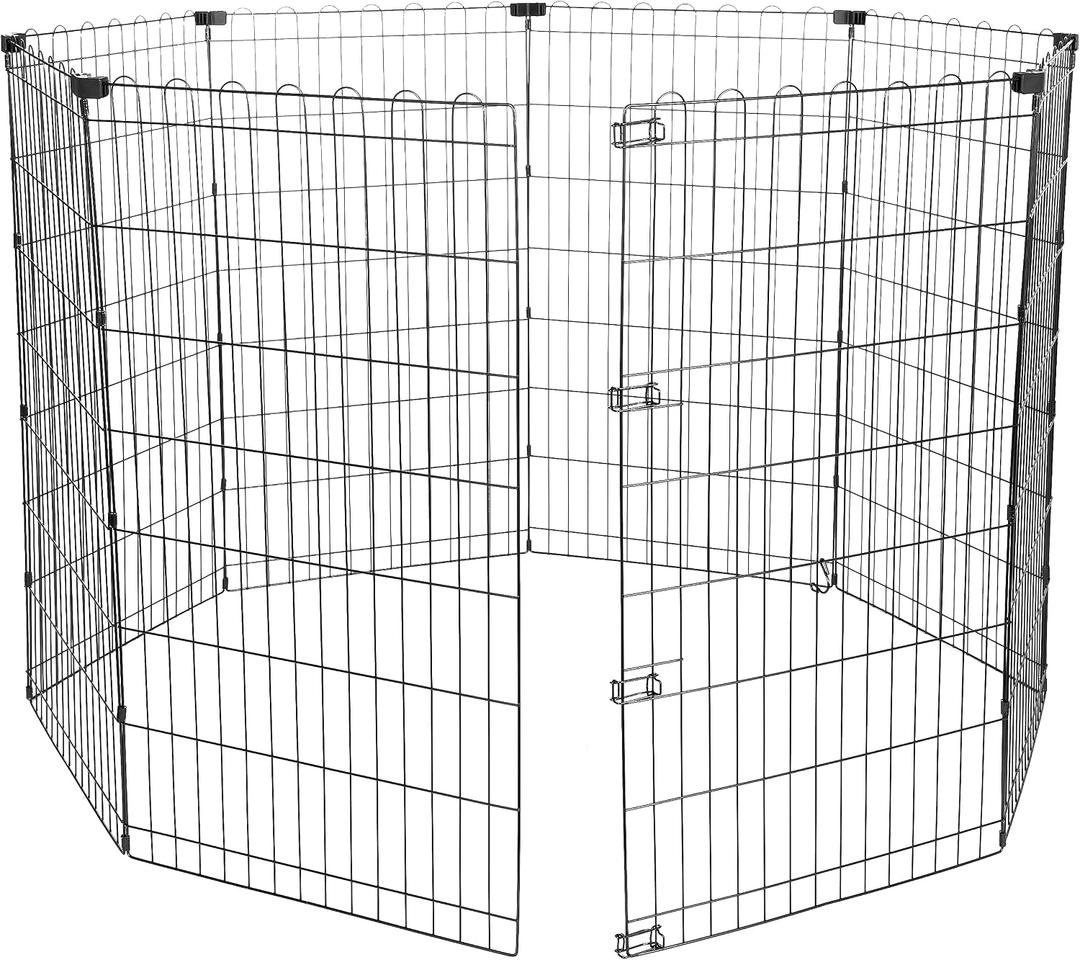Amazon Basics Foldable Octagonal Metal Exercise Dog Playpen, Indoor/Outdoor, No Door, 8 Connected Panels, Large, 42 Inches Height, Black
