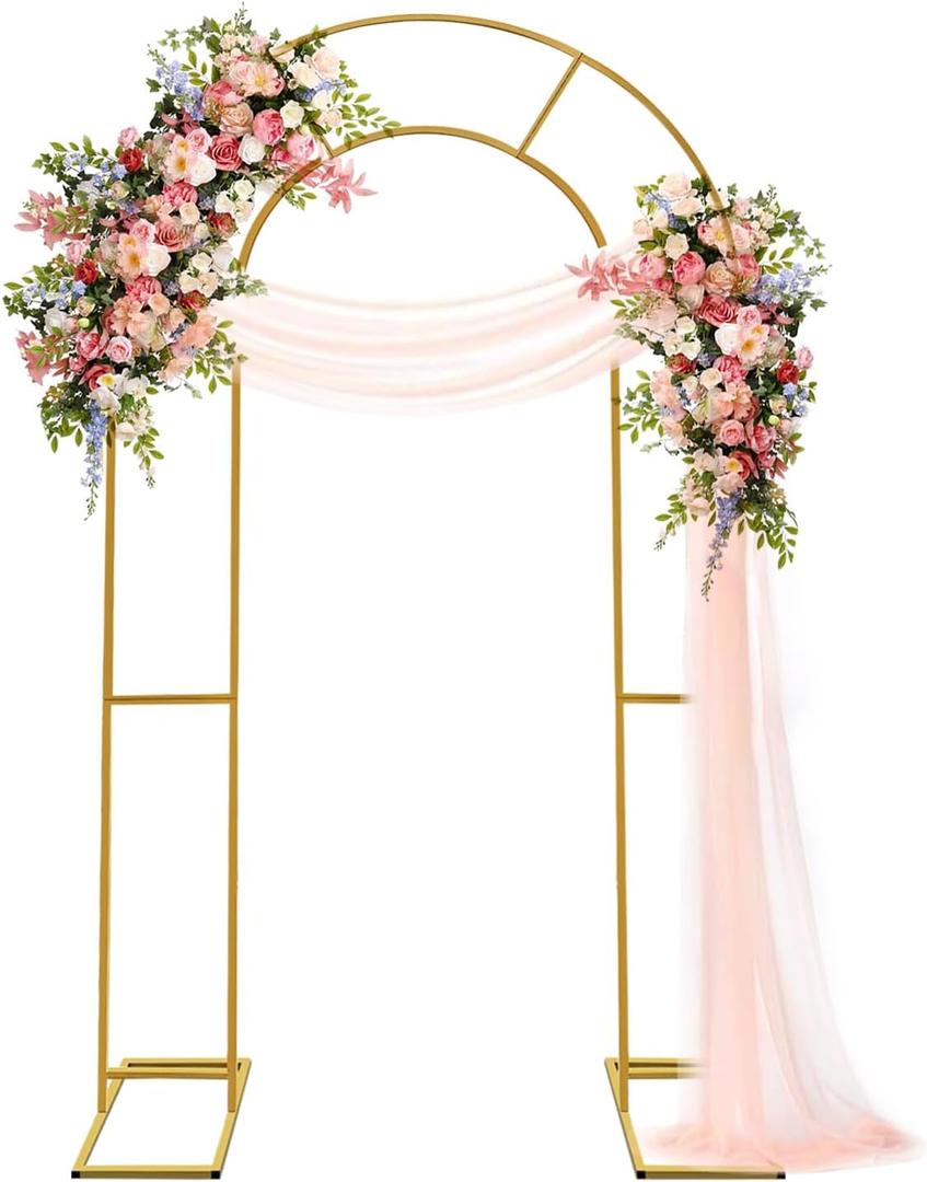 Double Arch Backdrop Stand Metal Open Arch Backdrop Frame U Shaped Wedding Arches for Ceremony Baby Shower Garden Birthday Party Decoration (Gold, 7.2FT4FT)
