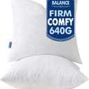 MIULEE Pillow Inserts 18x18 Inch Set of 2, Feather Mix Polycotton with Cotton Fabric Square Decorative Throw Pillows for Couch Bed Sofa