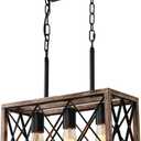KEESFU Farmhouse Kitchen Island Lighting, 3 Lights Pendant Lighting Fixtures, Adjustable Height, Industrial Dining Room Light for Living Room Foyer Dining Table Over Sink. (Wood Grain Color)