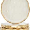 4 Pack Natural Selenite Crystal Coasters for Drinks, Geode Slices with Gold Painted Edge (3.75-4 in Coaster)