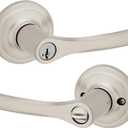 Kwikset Henley Entry Door Handle with Lock and Key, Secure Keyed Reversible Lever Exterior, For Front Entrance and Bedrooms, Satin Nickel, Pick Resistant Smartkey Rekey Security and Microban
