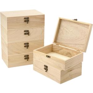 6 Pack Unfinished Wood Box with Lid Crafts Wooden Box for DIY Arts Project (8.3x6x2.7 Inches)