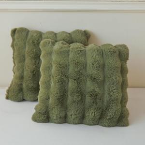 LIFEREVO 2 Pieces Fluffy Faux Rabbit Fur Throw Pillow Covers, Luxury Plush Shaggy 18x18 Bubble Cushion Covers with Zipper, Moss Decorative Furry Fuzzy Pillow Shams for Bed Couch Sofa Chair, Sage Green
