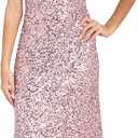 Cowl Neck Sequin Midi Evening Dress (Pink, S)
