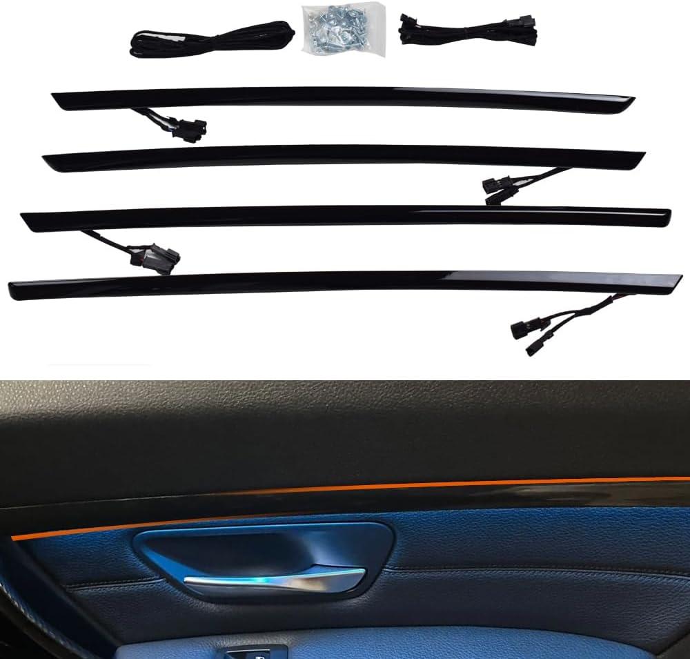 Hacreyatu Car Interior Door LED Lighting Ambient Light Trim Strip Accessories with Blue and Orange Colors Atmosphere Lights for BMW 3 Series F30 12-18-4 Inner Doors (Black)