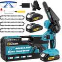 Brushless Mini Chainsaw Cordless, 6 Inch Electric Handheld Chain Saw with 2 Batteries & Auto Oiler, Battery Powered Gardening Tool for Wood/Tree Cutting, New Year Gifts for Dad Men Husband