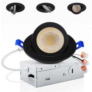 Adetu 3 Inch Gimbal Black Led Recessed Lighting, 360+90 Adjustable Directional Led Recessed Lights, 2700K/3000K/3500K/4000K/5000K Dimmable Retrofit Eyeball Can Lights with Jbox,ETL (Black, 1 Pack)