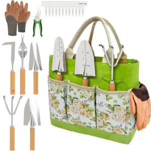 Gardening Tools 20-Piece Complete Gardening Essentials, Heavy Duty Garden Hand Tools Stainless Steel Ergonomic Rust-Proof Garden Tool Set - Ideal Gardening Gifts for Women Men Beginners Gardeners