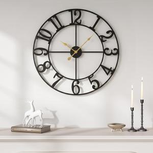 Cuspin Large Wall Clock, 20 Inch Wall Clocks for Living Room, Modern Metal Battery-Operated Decorative Round Black Clock Silent Non Ticking Arabic Numerals for Kitchen Mantel Bedroom Office
