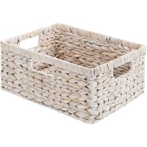 StorageWorks Pantry Baskets, Wicker Storage Baskets for Organizing, Bathroom Shelves, Pantry Organizers and Storage, Water Hyacinth, White (15"L x 11"W x 6 "H)
