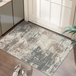 Ciicool Modern Abstract Area Rug 2x3 Washable Small Entryway Rugs, Non-Slip Low Pile Throw Rug, Thin Kitchen Bathroom Rug, Grey Brown Floor Carpet for Entrance Living Room Bedroom Indoor Door Mat