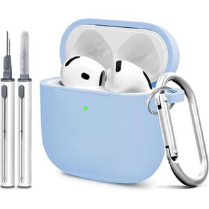 for Airpods 4th Case Cover, Come with Cleaner Kit,Soft Skin Silicone Case Cover with Keychain, Full Protective Case for Men and Women, Compatible with AirPods 4th Generation Case,Sky Blue