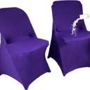 40PCS Spandex Folding Waterproof Chair Covers for Party,Purple | Wedding Universal Fitted Chair Cover Protector,Stretch Folding Chair Covers,For Event Banquet Holidays Celebration Decoration