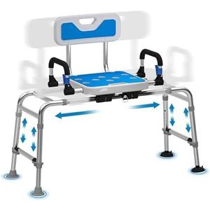 Tub Transfer Bench and Shower Chair with Non Slip Aluminum Body, FSA Eligible, Adjustable Seat Height and Cut Out Access, Holds Weight up to 500 Lbs