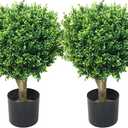 Hedyotis Topiary Artificial Trees - Set of Two 24-Inch-Tall UV-Resistant Shrubs - Indoor/Outdoor Fake Plants for Front Porch Decor by Pure Garden