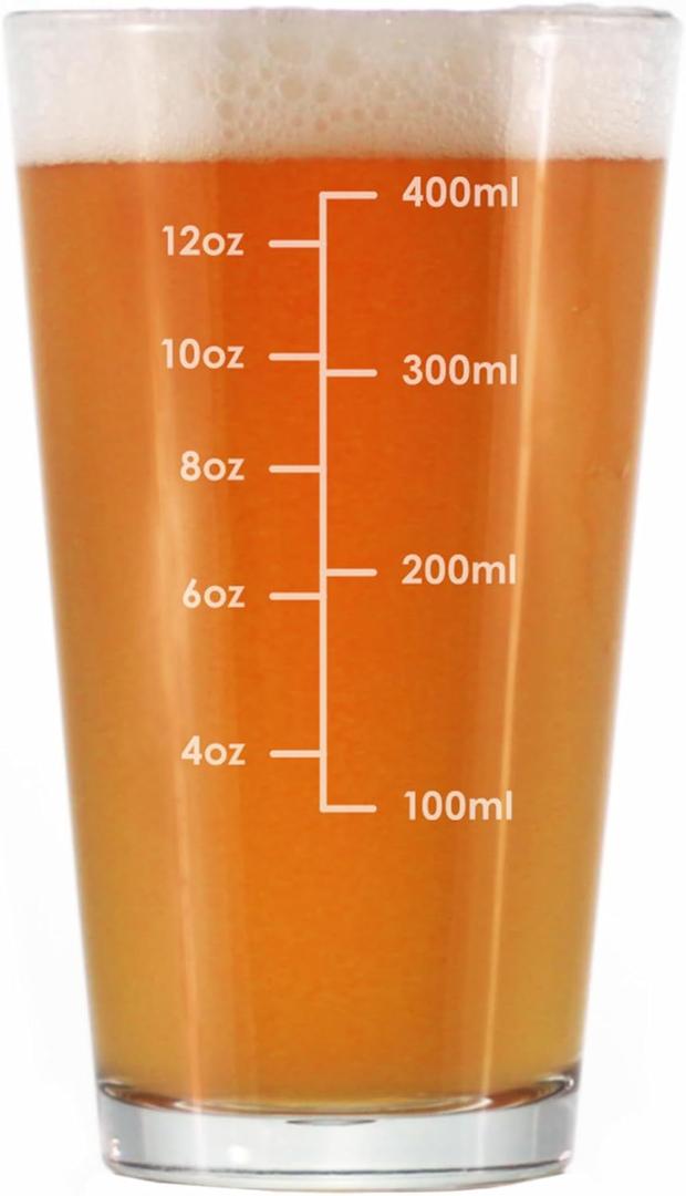 Mixing Glass Measuring Cup - Pint Glass for Bar - Engraved Measurement Lines for Cocktails & Portion Control - Ounces and Metric - 16 oz Glasses (Set of 1)
