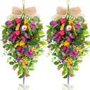 2 PCS 24'' Spring Swags for Front Door Artificial Tulip Teardrop Swags Lavender Butterfly Eucalyptus Swags Wreath Spring Summer Floral Hanging Swags for Farmhouse Wedding Cabinet Home Outdoor Decor