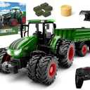 Uarzt Remote Control Tractor Toy with Trailer | Metal Front & Front Loader Farm Vehicle Set with Lights & 8-Wheel Design, RC Tractor Truck for Boys Ages 3-9, Fun Farm Toy Gift for Kids
