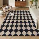 Lahome Checkered Easy Jute Outdoor Rug, Large 6x9 Rug for Living Room Checkerboard Indoor Outdoor Carpet, Farmhouse Patio Office Mat Geometric Non Slip Black Carpet for Backyard Dining Room