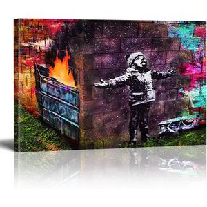 FLTABI Banksy Graffiti Canvas Wall Art for Living Room Seasons Greetings Graffiti Street Canvas Wall Art Abstract Pictures Ready to Hang Modern Home Office Wall Decor 12Wx16H inches/ 30x40 cm