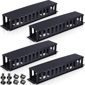 Taiyin 2 Pcs 2u 19 Inch Horizontal Cable Management Panel, 12 Slot Rack Cable Organizer with Removable Cover for Server & Network Rack
