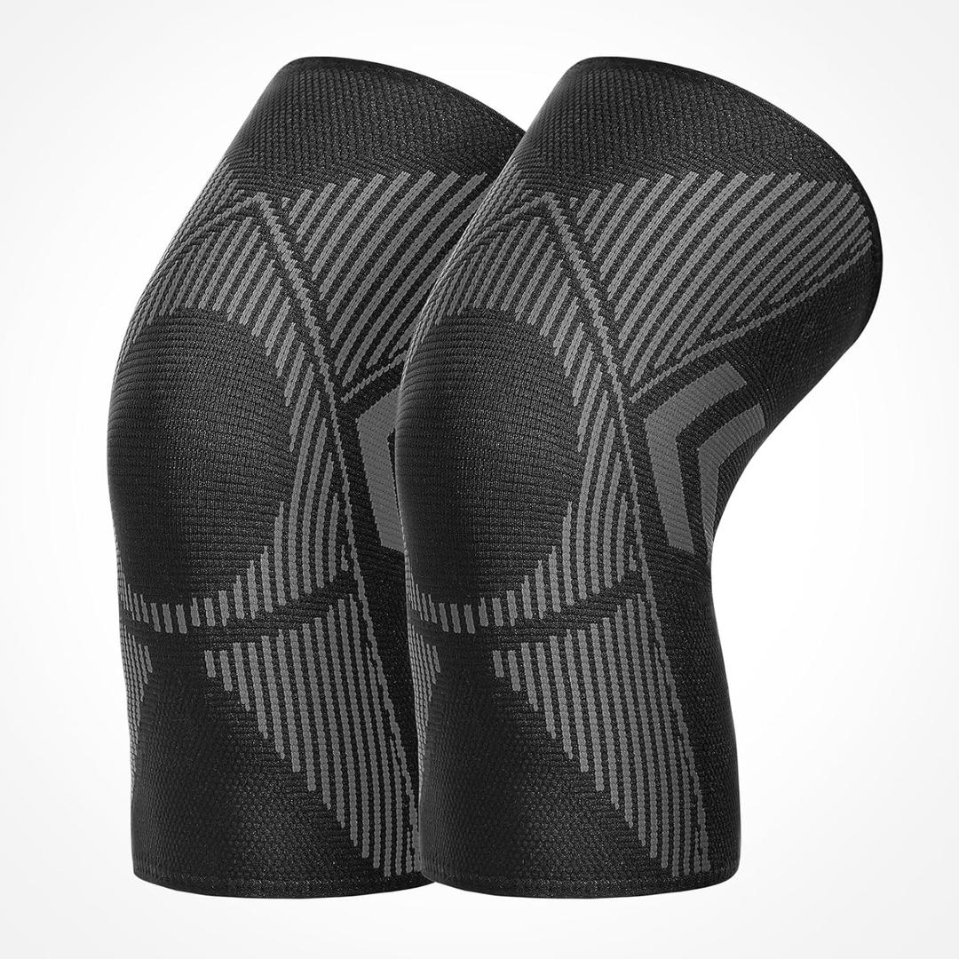 Knee Braces for Knee Pain Relief, 2 Pack Knee Brace for Meniscus Tear, Knee Compression Sleeves for Men & Women, Knee Support Pad for Working Out, Arthritis, ACL, Running, Joint Recovery (Large, Black)