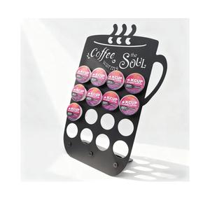 Metal K Cups Coffee Pod Holder, 19 Pods Holder Display,Coffee Bar Organizer for Home ,Kitchen,Office or Workspace, Black frosted Capsule Storage | Stylish Lettering Decor (Coffee Warms Soul)