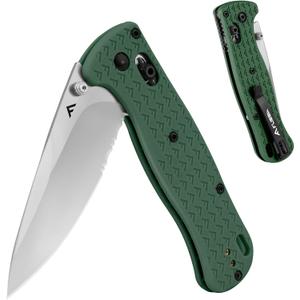 FLISSA 4.5" Folding Pocket Knife, Lightweight EDC Pocket Knife with Axis Lock, 3.2" AUS-8 Steel Blade, Sharp Camping Hiking Knife with Pocket Clip, Unique Tool Gift for Men, Dad (Green)