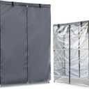 Waterproof Shelf Cover,600D Heavy Duty Dustproof Storage Wire Rack Covers,Outdoor Shelving Covers for Wire Shelves with Zipper 30''x14''x62'',Clear Front. (Grey)