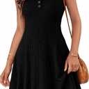 Lazysmile Summer Sleeveless Dresses for Women Crewneck Button Down Ribbed Knit A Line Casual Short Dress, XL