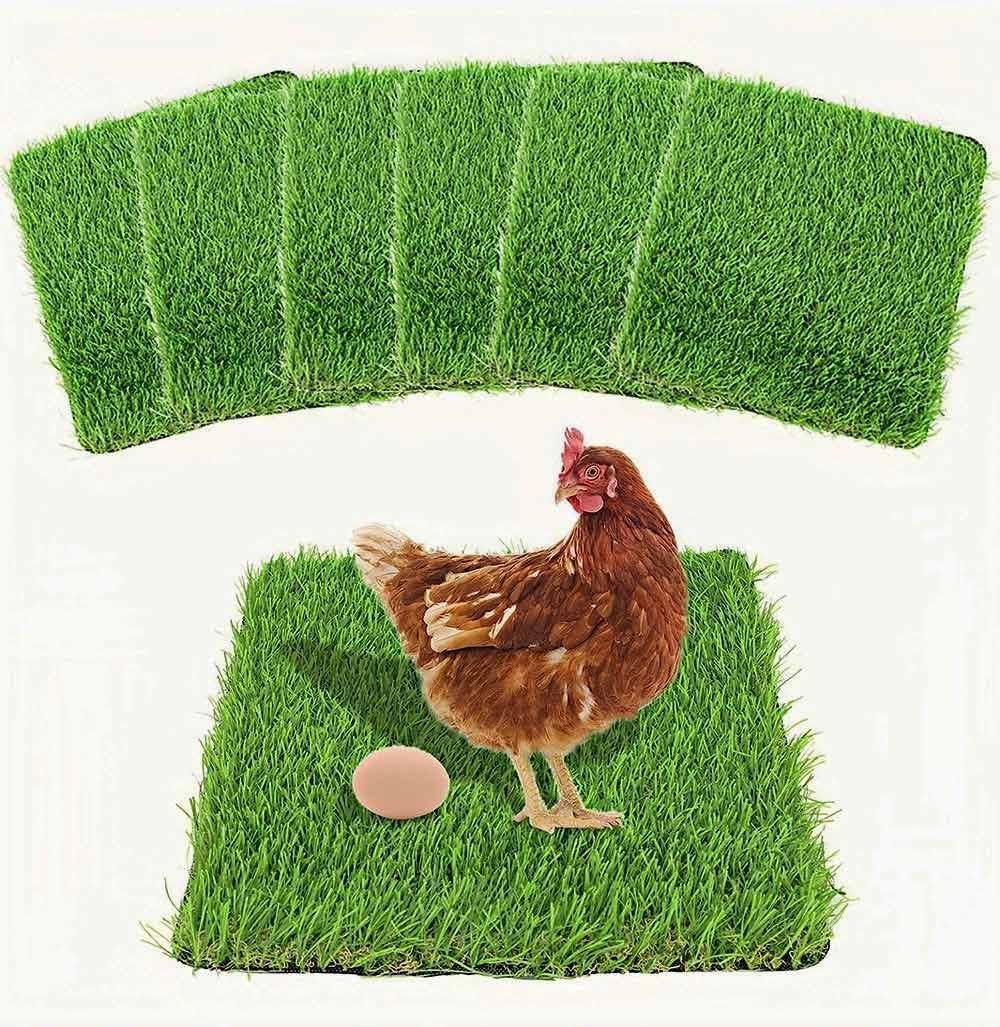 Washable Nesting Pads for Chicken Coop - 6 Pack 12"x12"x1.2" Chicken Laying Box Pads - Durable, Soft, Thick Artificial Grass Turf Mats for Nesting Boxes, Indoor/Outdoor Synthetic Bedding