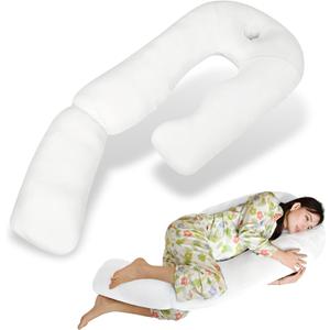 U-Shaped Full Body Pillow for Side Sleepers  51-Inch Body Pillow with Ear Piercing Design  Cooling Pregnancy Pillow Orthopedic Support for Back, Neck & Hip  Soft Washable Velvet Cover