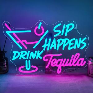Tequila Neon Sign Led Pink Neon Signs Letter Neon Lights Neon Bar Signs for Wall Decor USB Light Up Sign Neon for Gift Bar Bedroom Restaurant Man Cave Cafe Bistro Club Halloween Party